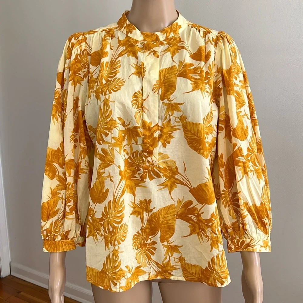Banana Republic Cotton Floral Blouse Yellow Size S - Picture 3 of 12